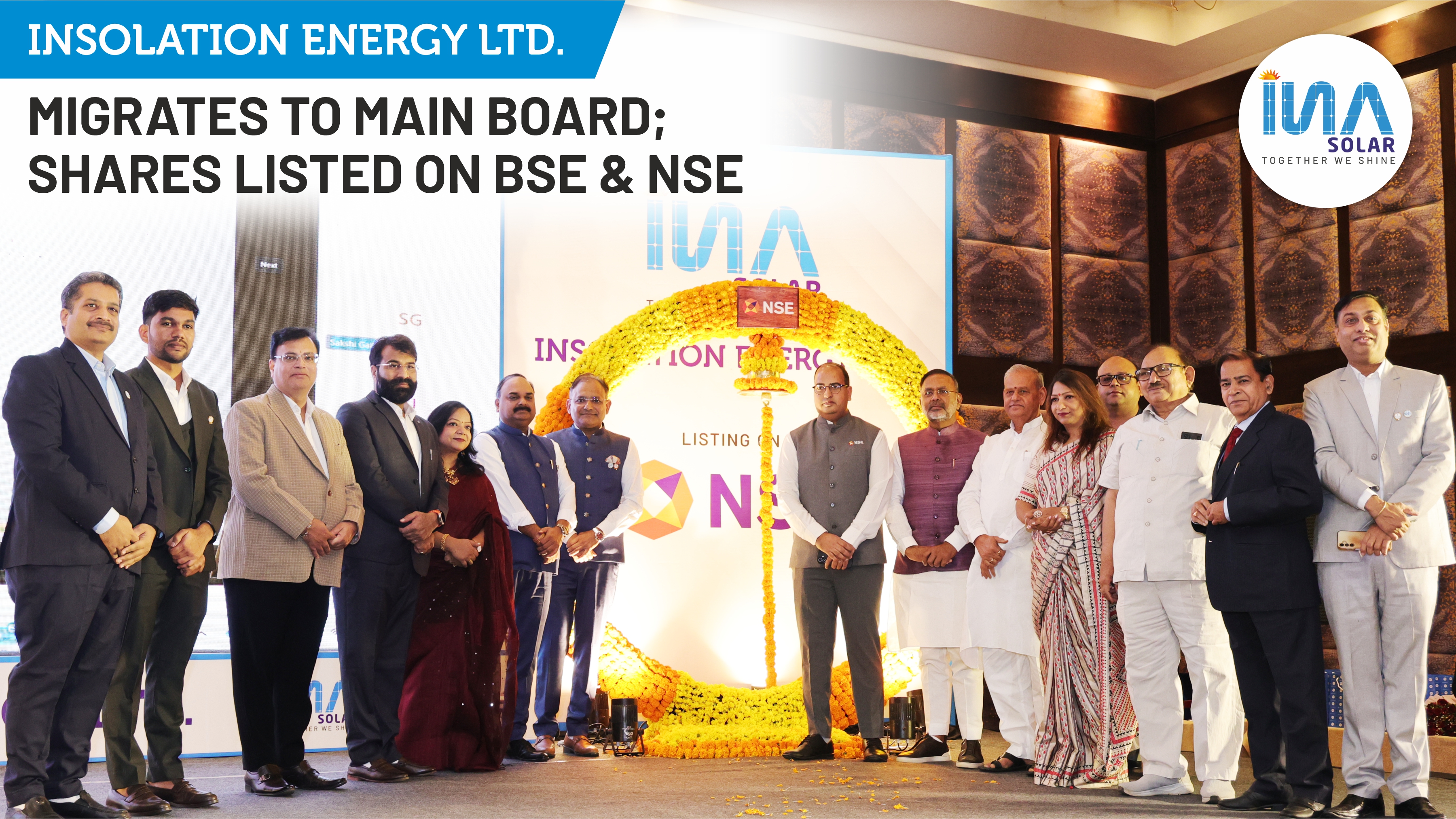 INA Solar Migrates to Main Board; Shares Listed on BSE and NSE